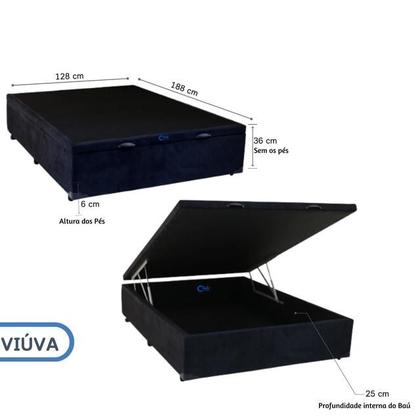 Imagem de Conjunto Colchão Ortobom Airtech Viúva 128x188 Molas Ensacadas + Cama Box Baú Blindada Suede para Quartos Compactos