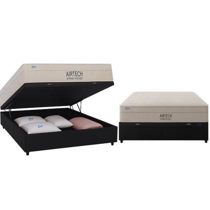 Imagem de Conjunto Colchão Ortobom Airtech Viúva 128x188 Molas Ensacadas + Cama Box Baú Blindada Suede para Quartos Compactos