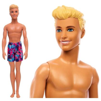 Imagem de Conjunto Colecionável Casal Bonecos Mattel Boneca Barbie Morena Maiô Azul + Boneco Ken Praia