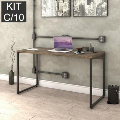 Imagem de Conjunto com 10 Escrivaninhas Kuadra Estilo 135cm Industrial Carvalho Dark Marrom