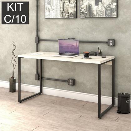 Imagem de Conjunto com 10 Escrivaninhas Kuadra Estilo 135cm Industrial Snow