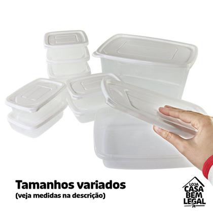 Imagem de Conjunto com 10 Potes Recipientes de Plástico Kit Marmita Transparente Microondas Freezer