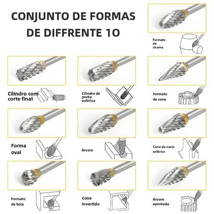 Imagem de Conjunto com 10 Rebarbas de Carboneto de Tungstênio - Lixa Rotativa de Corte Duplo