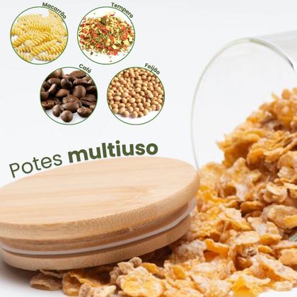 Imagem de Conjunto com 11 Potes de Vidro Hermético com Tampa de Bambu para Marmita Freezer Cozinha