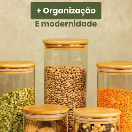 Imagem de Conjunto com 11 Potes de Vidro Hermético com Tampa de Bambu para Marmita Freezer Cozinha
