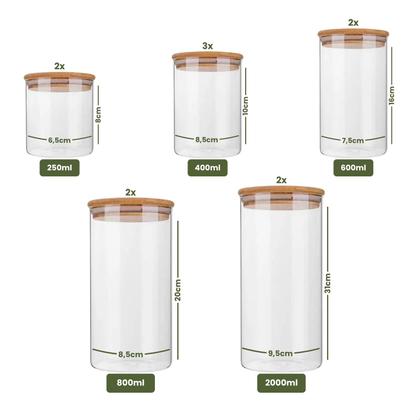 Imagem de Conjunto com 11 Potes de Vidro Hermético com Tampa de Bambu para Marmita Freezer Cozinha