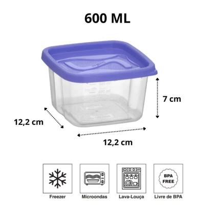 Imagem de Conjunto Com 12 Potes Quadrado Graduados BPA Free 600 ml