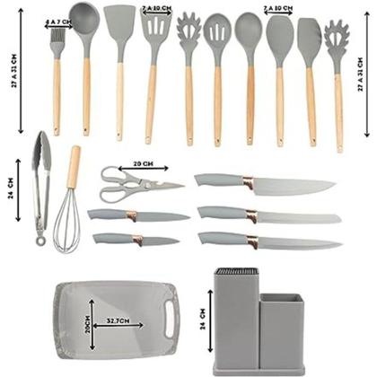 Imagem de Conjunto Com 19 Utensílios Cozinha Silicone Concha Espátula Cinza - Clink