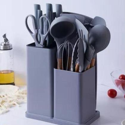 Imagem de Conjunto Com 19 Utensílios Cozinha Silicone Concha Espátula Cinza - Clink