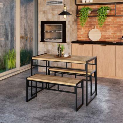 Conjunto com 2 Bancos de Jantar Wooden Carvalho e Preto - Mobly Imagem de Conjunto com 2 Bancos de Jantar Wooden Carvalho e Preto