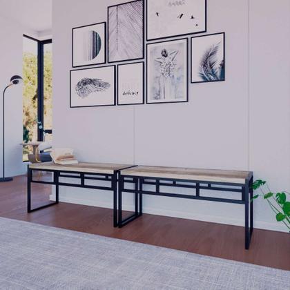 Conjunto com 2 Bancos de Jantar Wooden Carvalho e Preto - Mobly Imagem de Conjunto com 2 Bancos de Jantar Wooden Carvalho e Preto