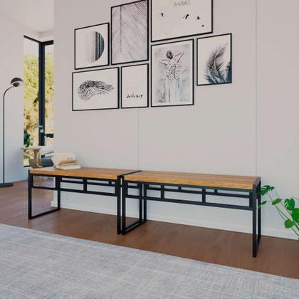 Conjunto com 2 Bancos de Jantar Wooden Mel e Preto - Mobly Imagem de Conjunto com 2 Bancos de Jantar Wooden Mel e Preto