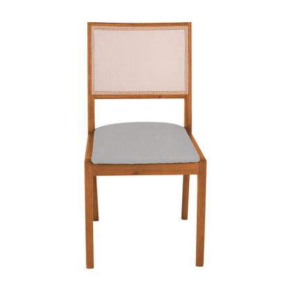 Imagem de Conjunto com 2 Cadeiras de Jantar Estofada Suellen em Madeira e Mdf Cerejeira Linho Cinza Prata