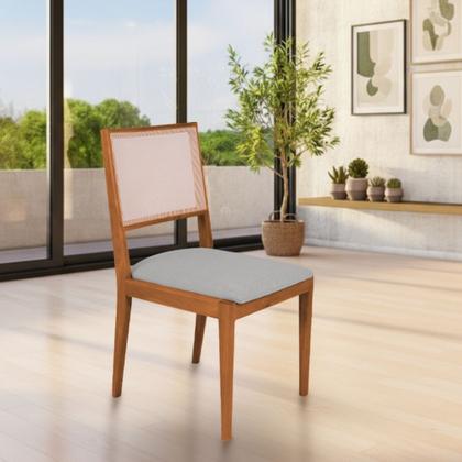 Imagem de Conjunto com 2 Cadeiras de Jantar Estofada Suellen em Madeira e Mdf Cerejeira Linho Cinza Prata