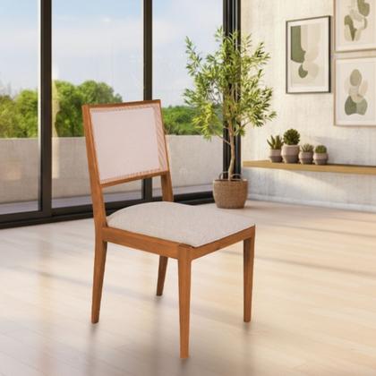 Imagem de Conjunto com 2 Cadeiras de Jantar Suellen em Madeira e Mdf Cerejeira Linho Bege