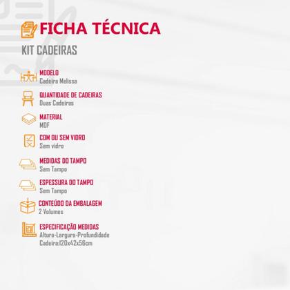 Conjunto com 2 Cadeiras Melissa para Mesa de Jantar MDF Rufato Imagem de Conjunto com 2 Cadeiras Melissa para Mesa de Jantar MDF Rufato