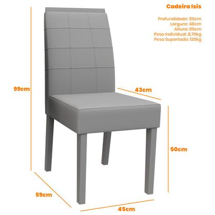 Imagem de Conjunto Com 2 Cadeiras Para Sala de Jantar Estofadas Isis Madeira Maciça Ypê Linho Cinza Claro LN02 New Ceval