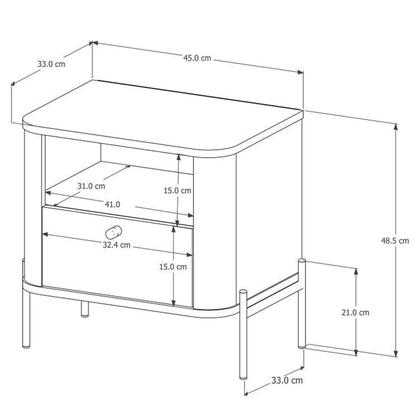 Imagem de Conjunto com 2 Mesas de Cabeceira Curva 1 Gaveta e 1 Nicho Pés e Puxadores em Metal 45cm Tucupí