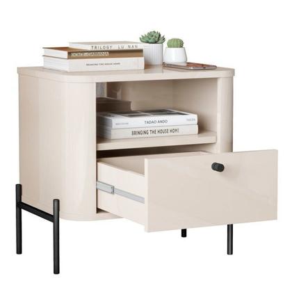 Imagem de Conjunto com 2 Mesas de Cabeceira Curva 1 Gaveta e 1 Nicho Pés e Puxadores em Metal 45cm Tucupí