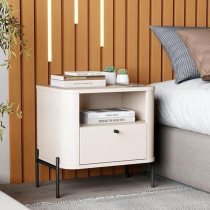 Imagem de Conjunto com 2 Mesas de Cabeceira Curva 1 Gaveta e 1 Nicho Pés e Puxadores em Metal 45cm Tucupí