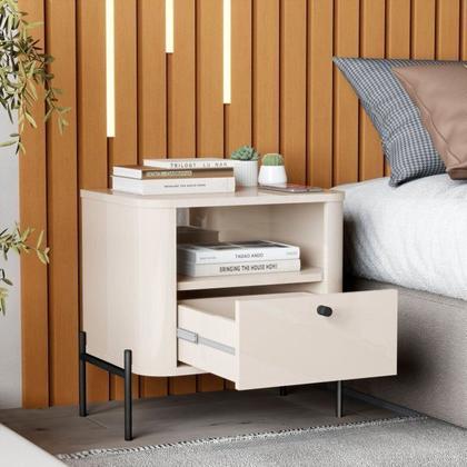 Imagem de Conjunto com 2 Mesas de Cabeceira Curva 1 Gaveta e 1 Nicho Pés e Puxadores em Metal 45cm Tucupí