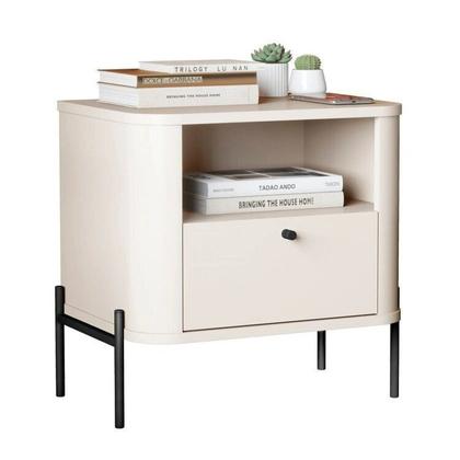 Imagem de Conjunto com 2 Mesas de Cabeceira Curva 1 Gaveta e 1 Nicho Pés e Puxadores em Metal 45cm Tucupí