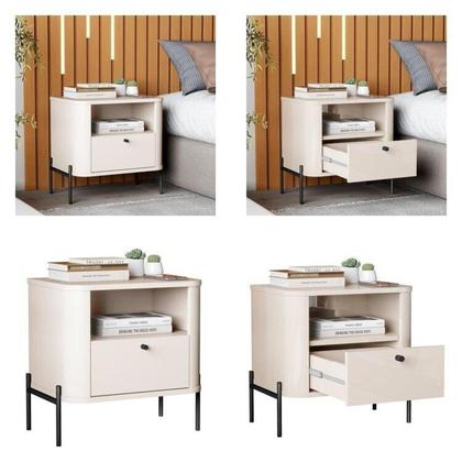 Imagem de Conjunto com 2 Mesas de Cabeceira Curva 1 Gaveta e 1 Nicho Pés e Puxadores em Metal 45cm Tucupí