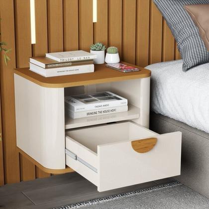 Imagem de Conjunto com 2 Mesas de Cabeceira Suspensa Curva Buriti com Puxador de Madeira