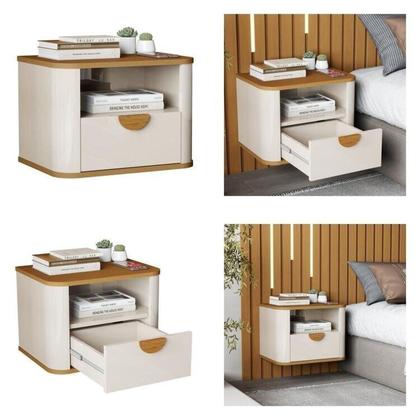 Imagem de Conjunto com 2 Mesas de Cabeceira Suspensa Curva Buriti com Puxador de Madeira