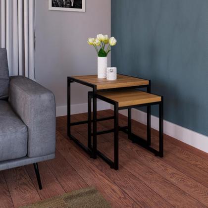 Imagem de Conjunto com 2 Mesas Laterais Wooden Mel e Preto