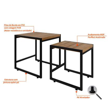 Conjunto com 2 Mesas Laterais Wooden Mel e Preto - Mobly Imagem de Conjunto com 2 Mesas Laterais Wooden Mel e Preto
