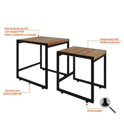 Imagem de Conjunto com 2 Mesas Laterais Wooden Mel e Preto