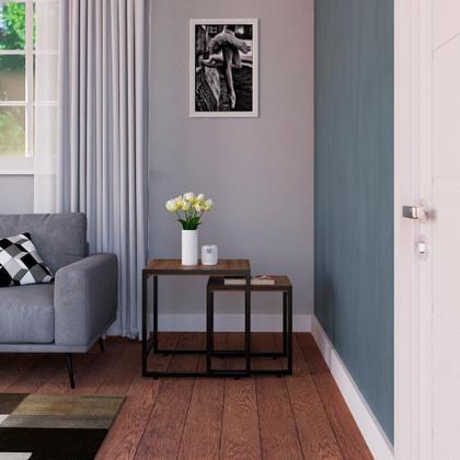 Imagem de Conjunto com 2 Mesas Laterais Wooden Mel e Preto