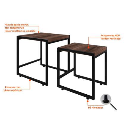 Conjunto com 2 Mesas Laterais Wooden Nogal e Preto - Mobly Imagem de Conjunto com 2 Mesas Laterais Wooden Nogal e Preto