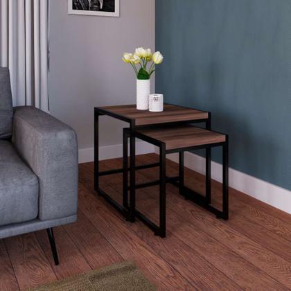 Conjunto com 2 Mesas Laterais Wooden Nogal e Preto - Mobly Imagem de Conjunto com 2 Mesas Laterais Wooden Nogal e Preto