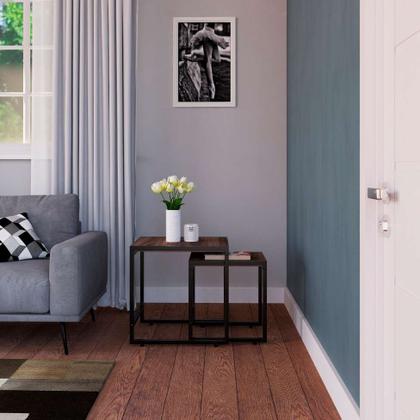 Conjunto com 2 Mesas Laterais Wooden Nogal e Preto - Mobly Imagem de Conjunto com 2 Mesas Laterais Wooden Nogal e Preto
