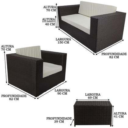 Imagem de Conjunto com 2 Poltronas 1 Namoradeira Assento Estofado e Mesa Classe A - Branco Gelo Tabaco