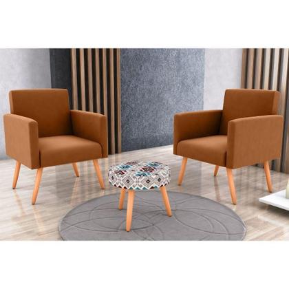 Conjunto Com 2 Poltronas E 1 Puff Dallas Matrix Estampado/terracota Imagem de Conjunto Com 2 Poltronas E 1 Puff Dallas Matrix Estampado/terracota