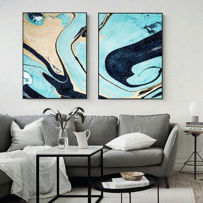 Imagem de Conjunto com 2 quadros decorativos Abstrato  Azul