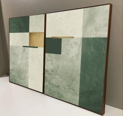 Imagem de Conjunto com 2 quadros decorativos Geométricos Verde.