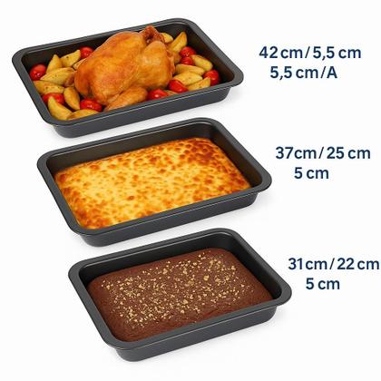 Imagem de Conjunto com 3 Assadeiras Talonadas Antiaderentes Alumínio com Teflon  Forno, Bolo, Torta, Assados