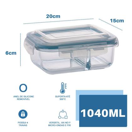 Imagem de Conjunto Com 3 Potes 1040ml Divisória Hermético Marmita