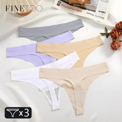 Imagem de Conjunto com 3 Tangas de Cetim Sem Costura Finetoo - Cintura Baixa e Sexy