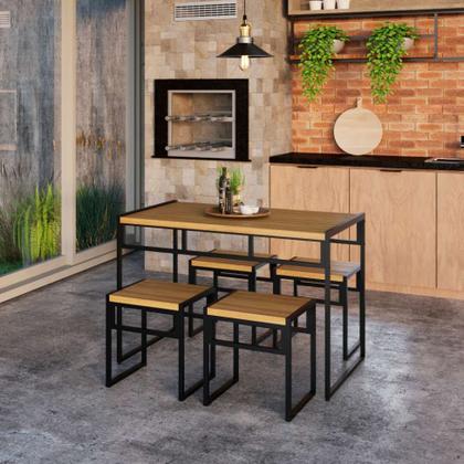 Conjunto com 4 Bancos Wooden Mel e Preto - Mobly Imagem de Conjunto com 4 Bancos Wooden Mel e Preto