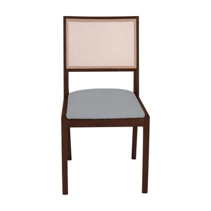 Imagem de Conjunto com 4 Cadeiras de Jantar Estofada Suellen em Madeira e Mdf Castanho Linho Cinza