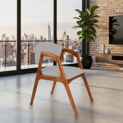 Imagem de Conjunto com 4 Cadeiras de Jantar Gabriela em Madeira e Mdf Cerejeira Linho Cinza Prata