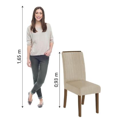 Imagem de Conjunto Com 4 Cadeiras Estofada Sala De Jantar Grécia Cedro / Bege Dobuê Cedro