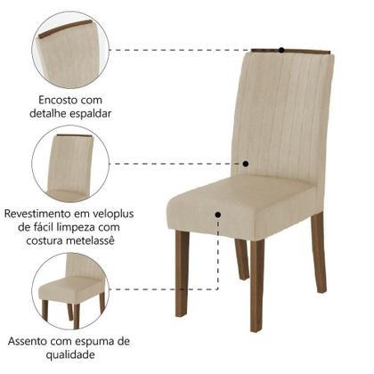 Imagem de Conjunto Com 4 Cadeiras Estofada Sala De Jantar Grécia Cedro / Bege Dobuê Cedro