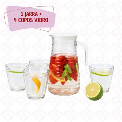 Imagem de Conjunto Com 4 Copos 220ml Vidro Transparente 1 Jarra 800ml Resistente