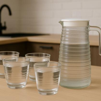 Imagem de Conjunto Com 4 Copos 220ml Vidro Transparente 1 Jarra 800ml Resistente